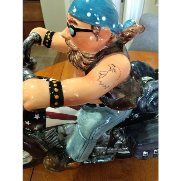 Flag Biker Cookie Jar by Popular Creations, Harley Davidson Gals and Guys love t - Picture 2 of 14